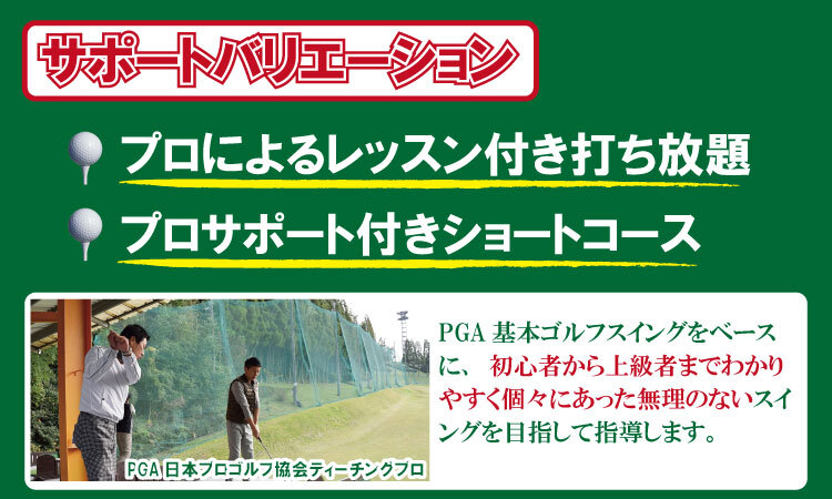 【B100-014e】レッスン付き（各１時間）|ゴルフ練習場 利用eチケット| 打ち放題 | ショートコース周り放題 | コース